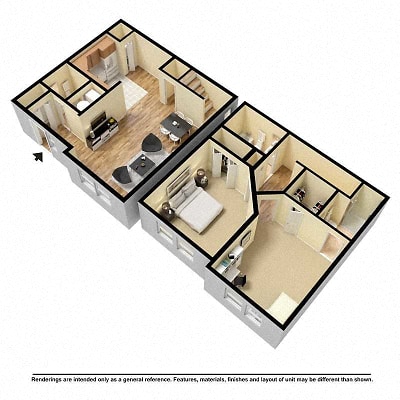 Floor plan for 2 beds, 2.5 baths, 1100 sqft